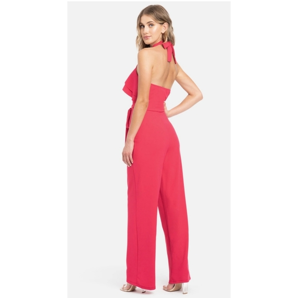 Bebe Ruffle Top Belted Jumpsuit - Picture 2 of 5
